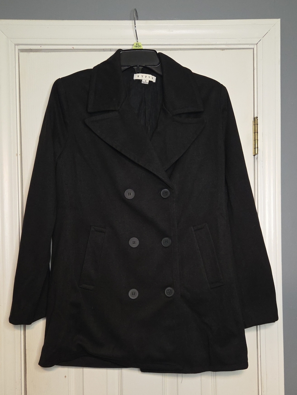 HYFVE Women's Black Double-Breasted Pea Coat